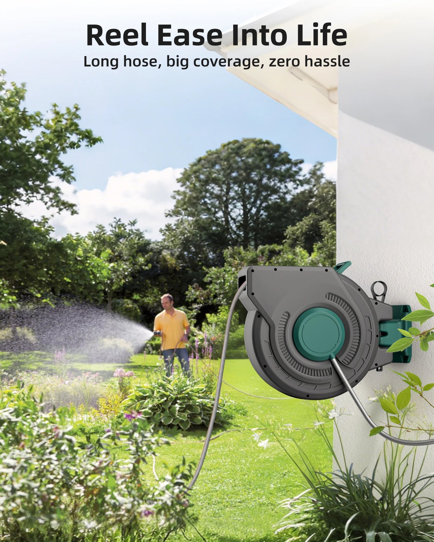 Wall Mounted Retractable Hose Reel Heavy Duty 100 Ft With Auto Rewind