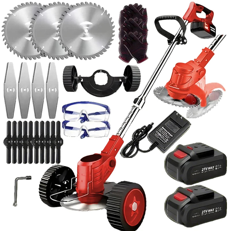 Portable Cordless Electric Lawn Mower And Weeder With Dual Batteries