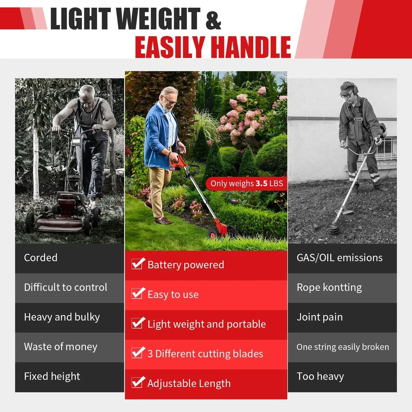 Portable Cordless Electric Lawn Mower And Weeder With Dual Batteries