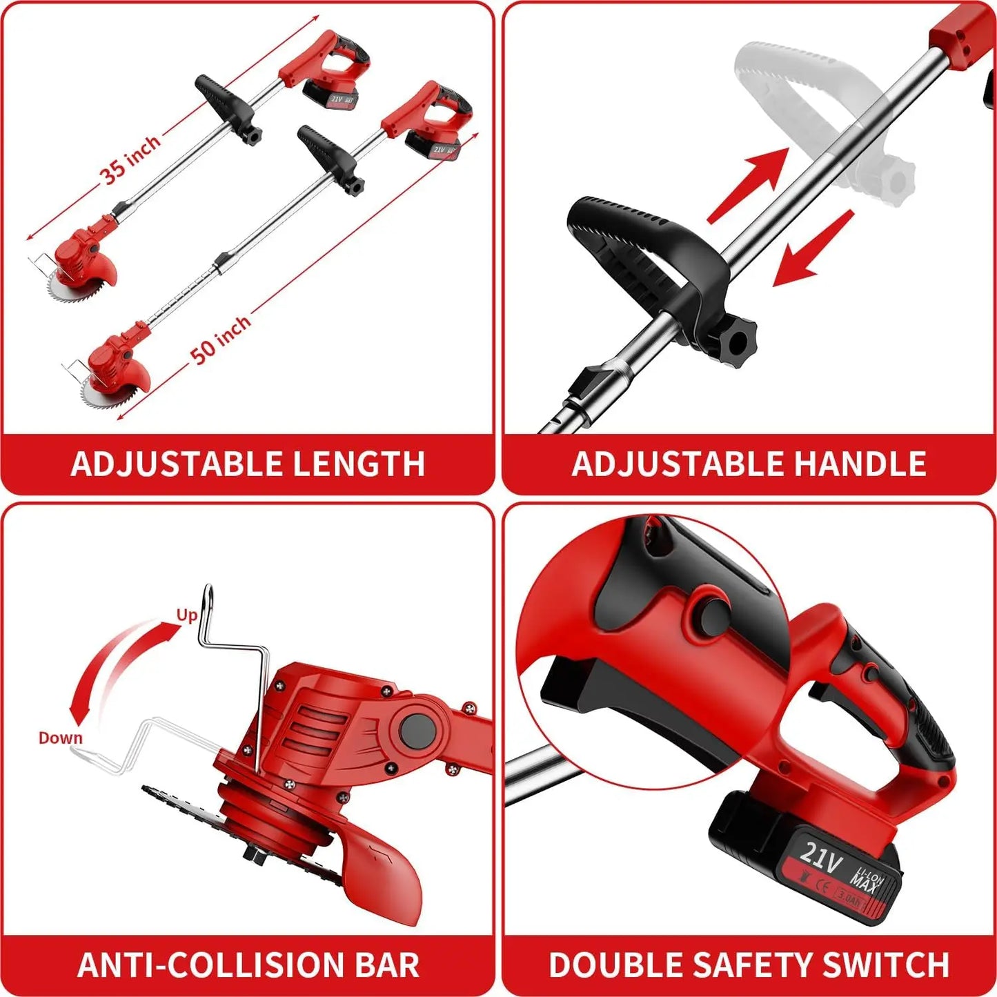 Portable Cordless Electric Lawn Mower And Weeder With Dual Batteries