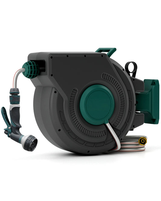 Wall Mounted Retractable Hose Reel Heavy Duty 100 Ft With Auto Rewind