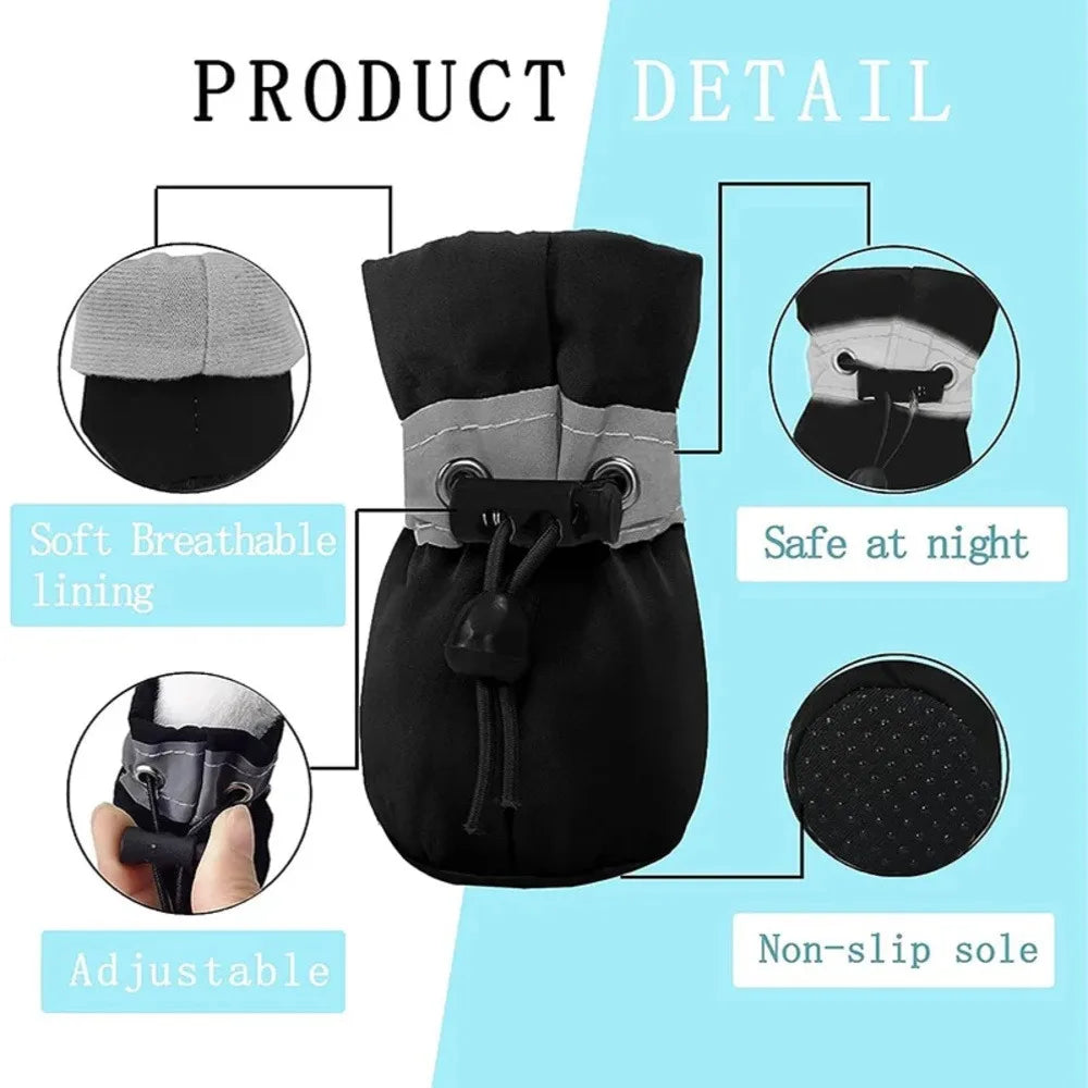 Waterproof Dog Boots Set Warm Paw Protectors Easy On Fit