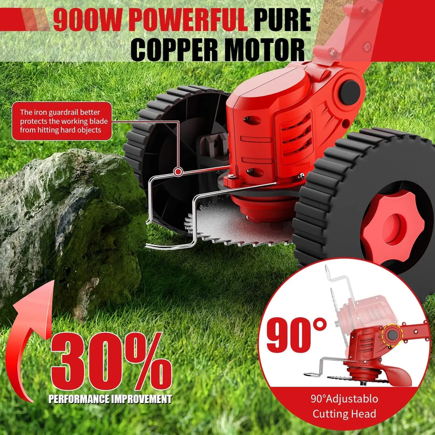 Portable Cordless Electric Lawn Mower And Weeder With Dual Batteries
