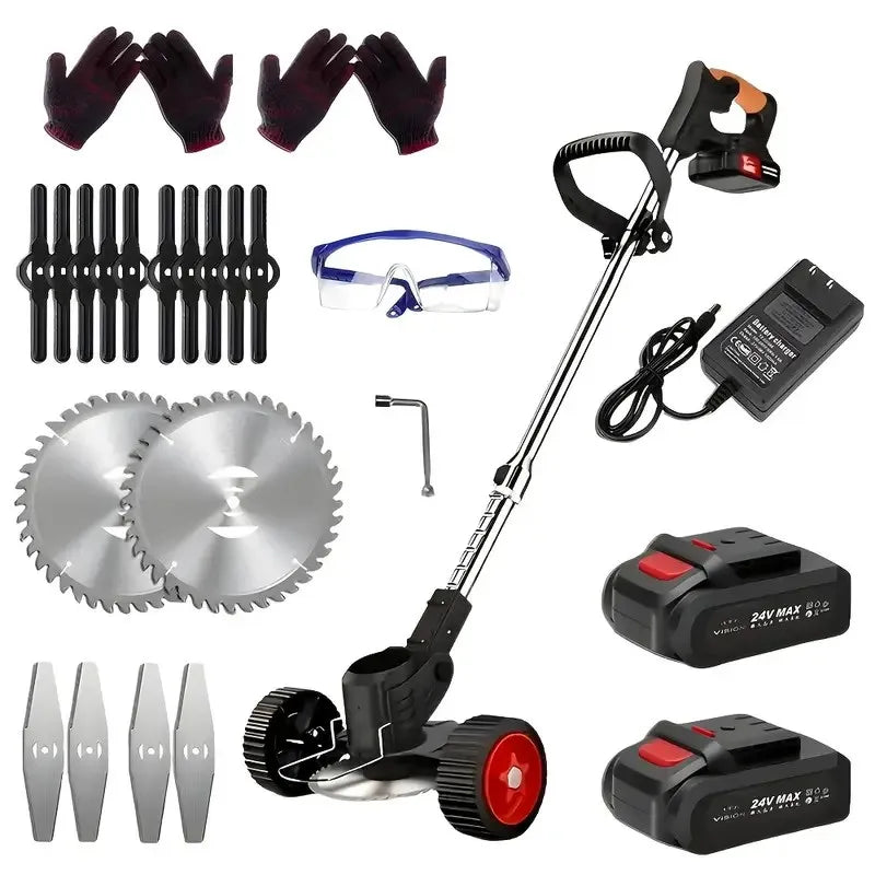 Portable Cordless Electric Lawn Mower And Weeder With Dual Batteries