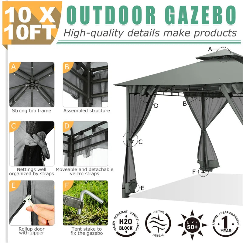 Tooluck Gazebo With Double Roof Steel Frame For Patio