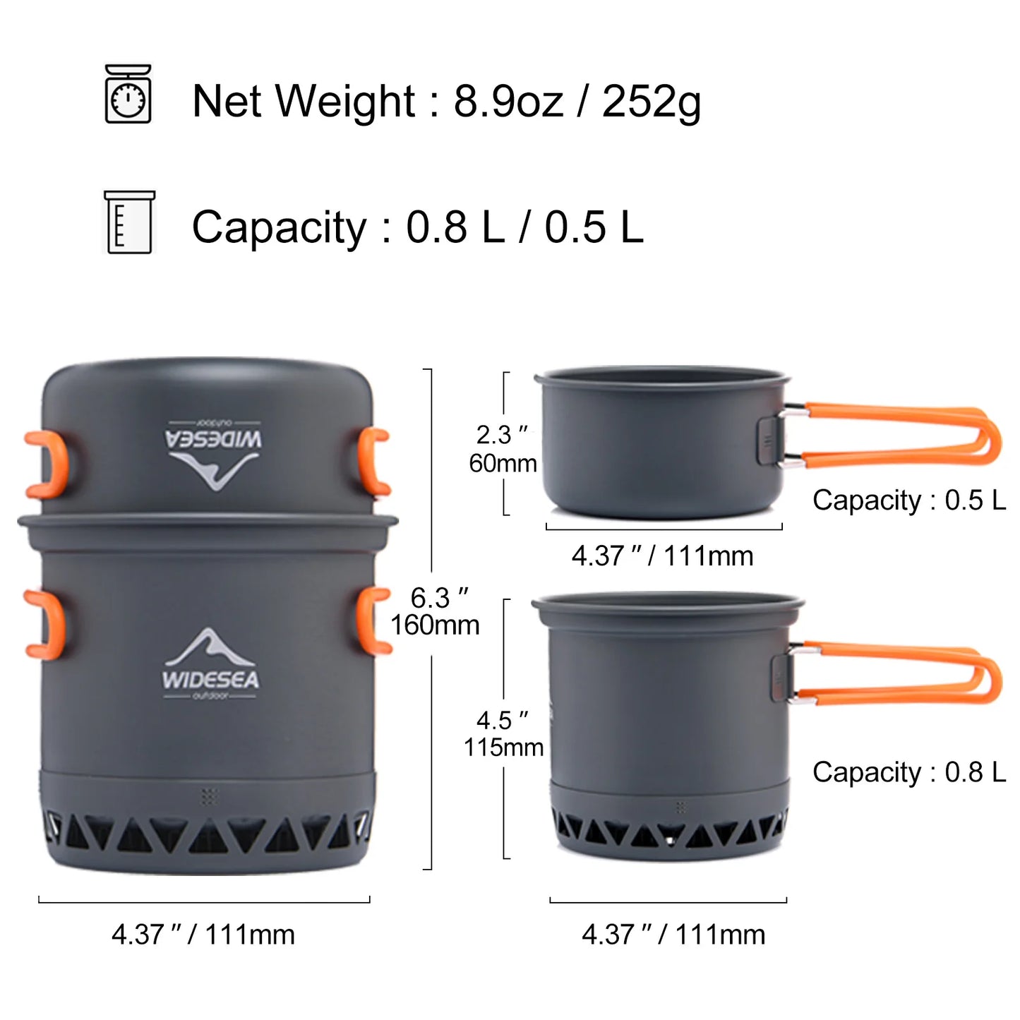 Widesea Camping Cookware Set Outdoor Kettle Pot Travel
