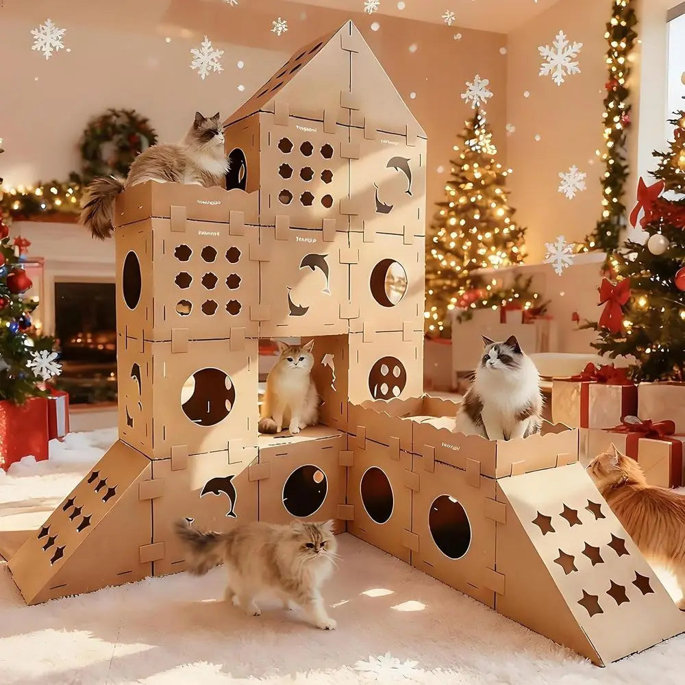 DIY Cat Scratcher Cardboard House For Indoor Cats Hideout