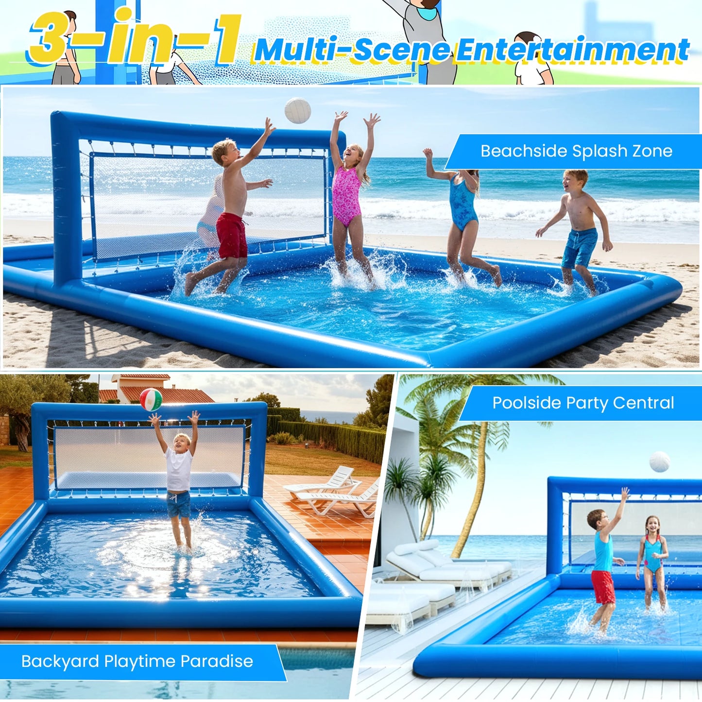 King Inflatable Volleyball Court For Pool And Beach With Air Pump