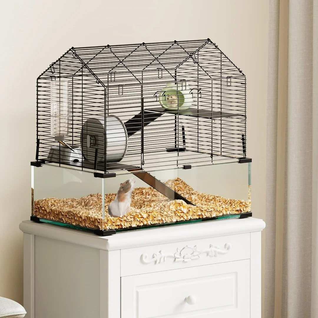 HiMISS 3 Tier Hamster Enclosure With Metal Glass Cage