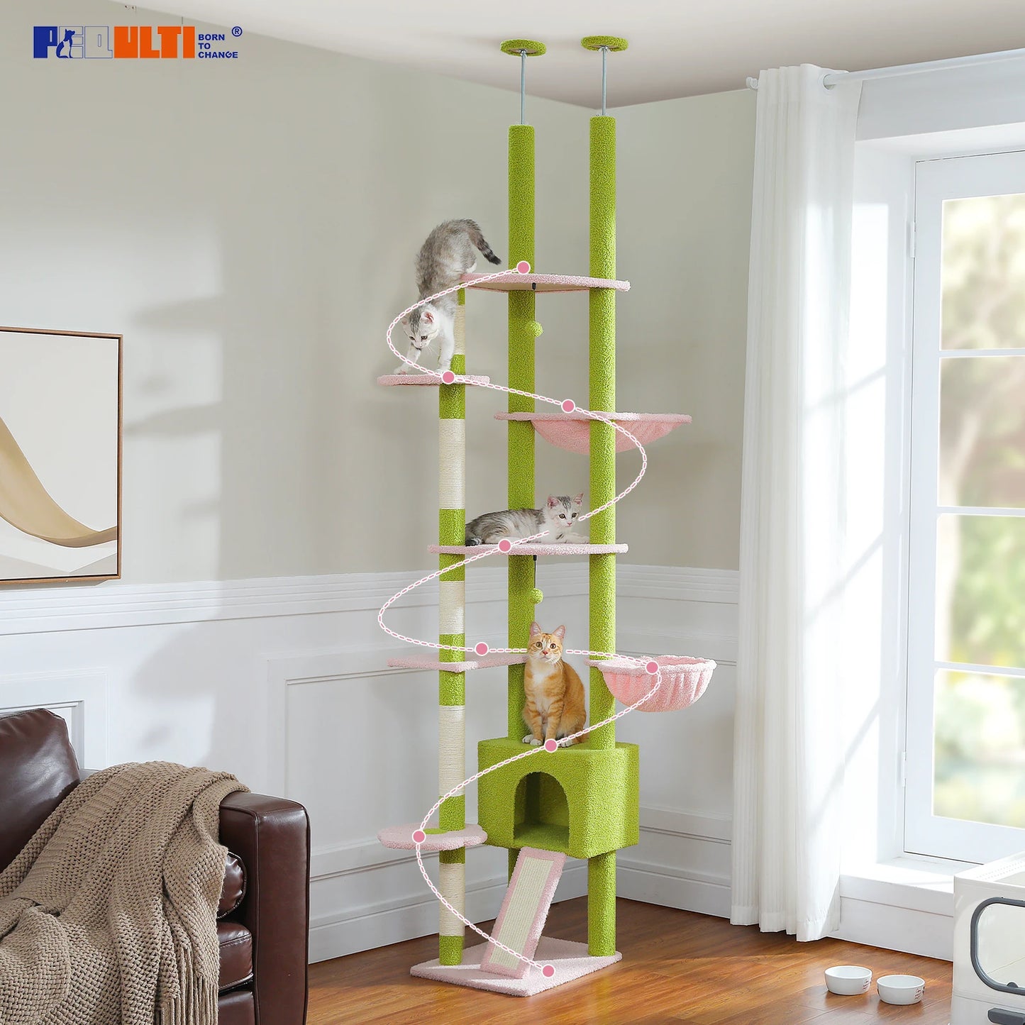 PETEPELA Cactus Cat Tree Floor to Ceiling Adjustable Height Tower
