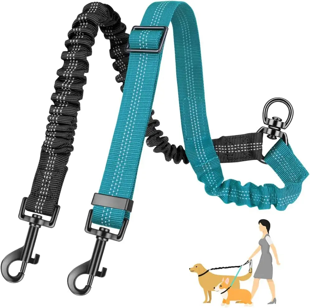 DCLOUD Double Dog Leash Attachment With Shock Absorbing Bungee