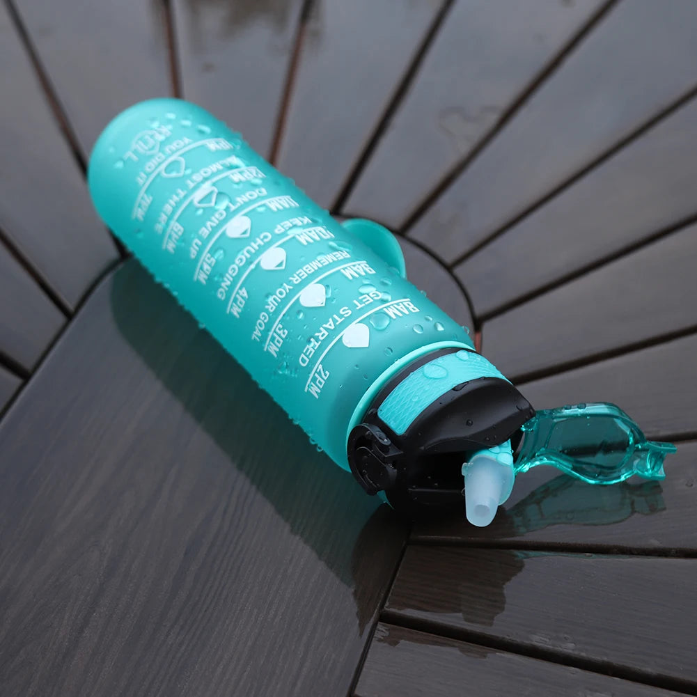 Sports Water Bottle Leakproof Frosted Cup With Time Scale Fitness