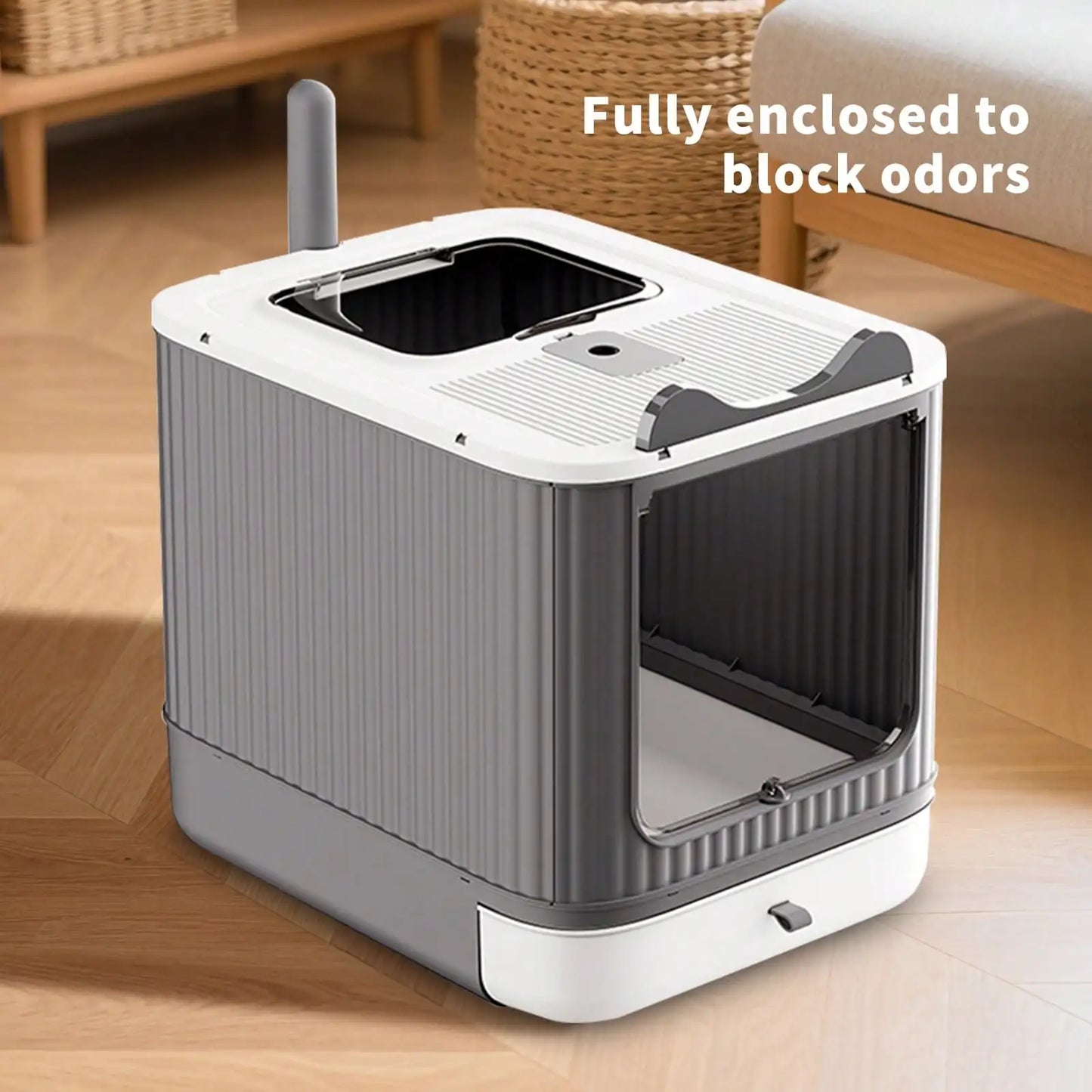 Foldable Enclosed Litter Box With Lid And Scoop Odor Control