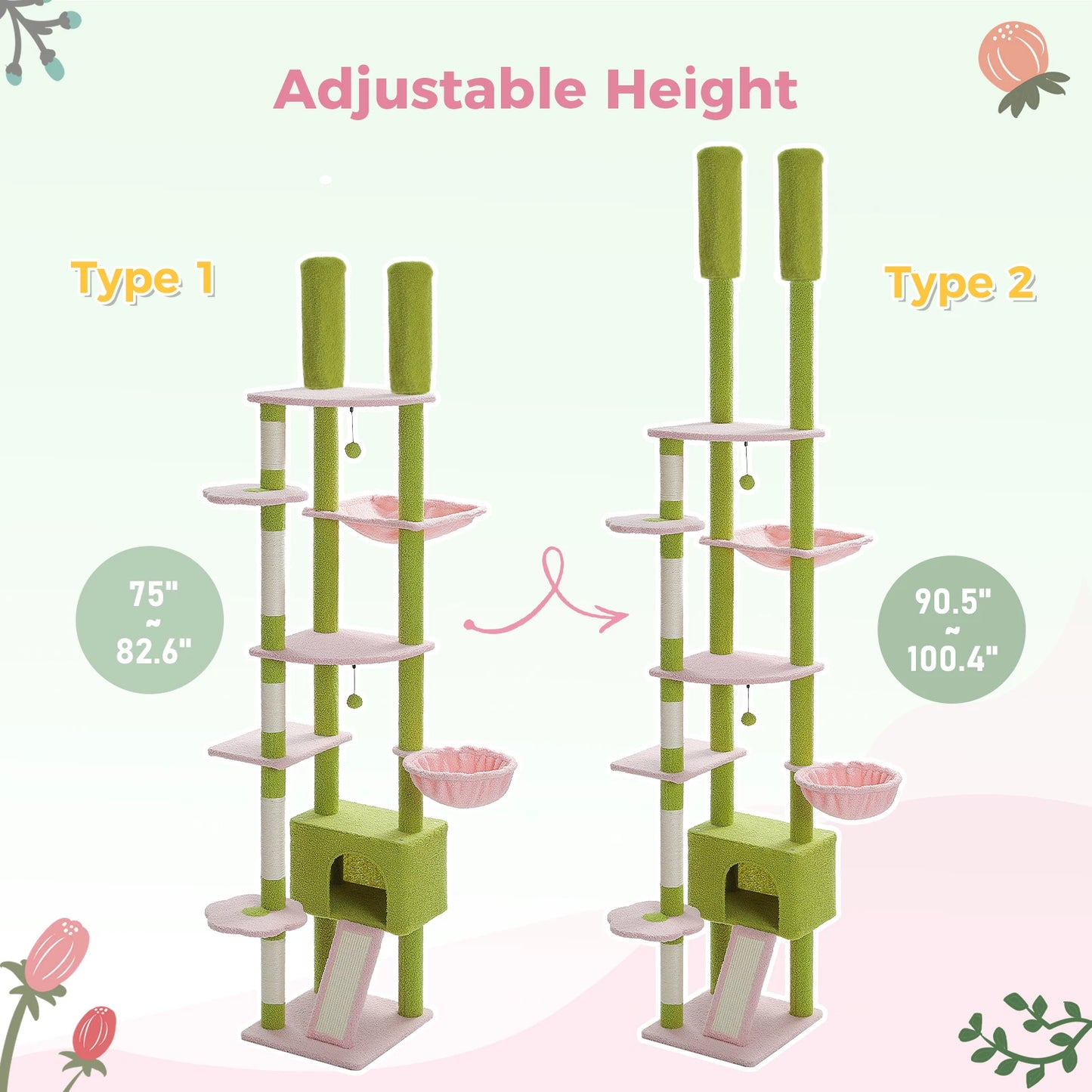 PETEPELA Cactus Cat Tree Floor to Ceiling Adjustable Height Tower