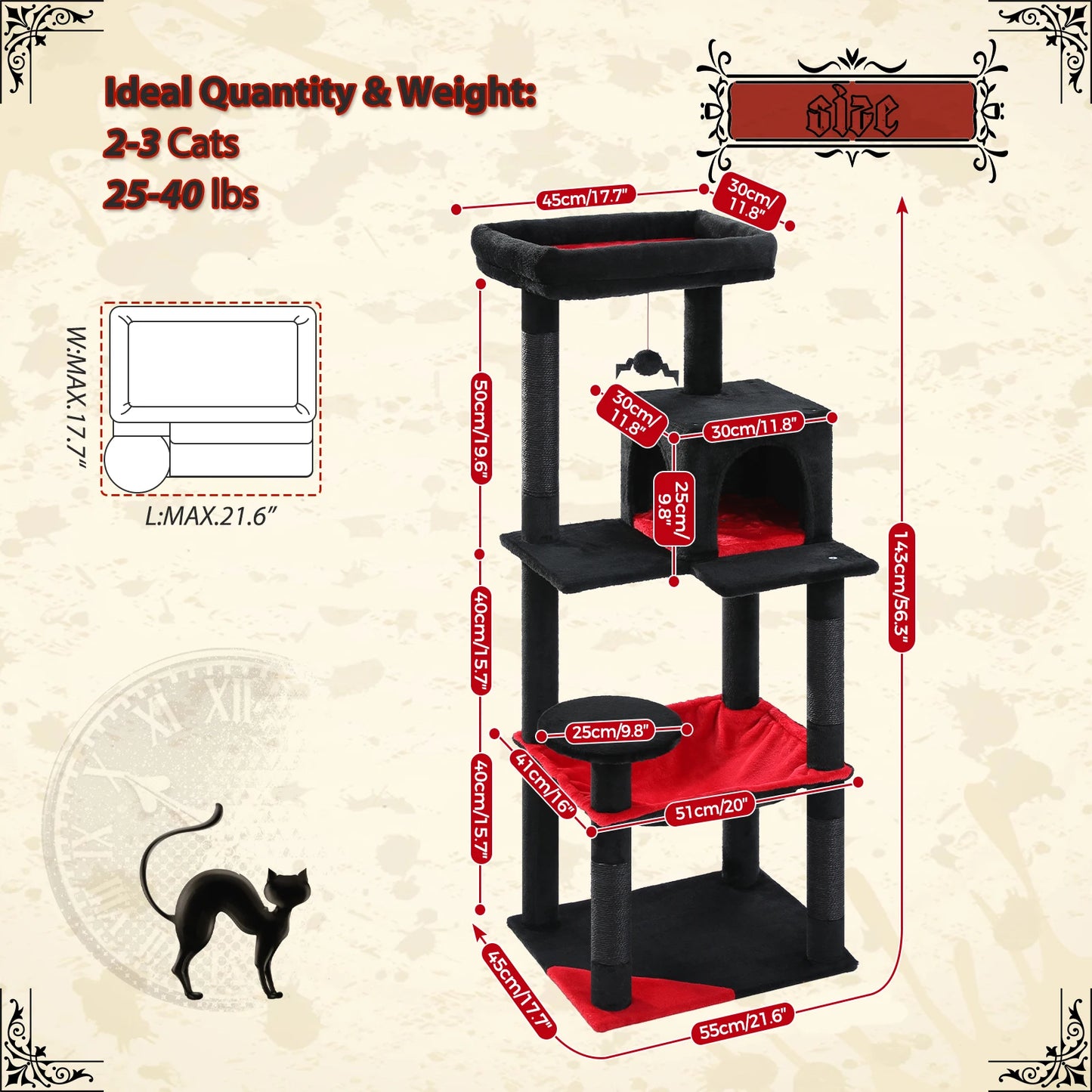 PAWZ Road Gothic Cat Tree for Indoor Cats With Tower