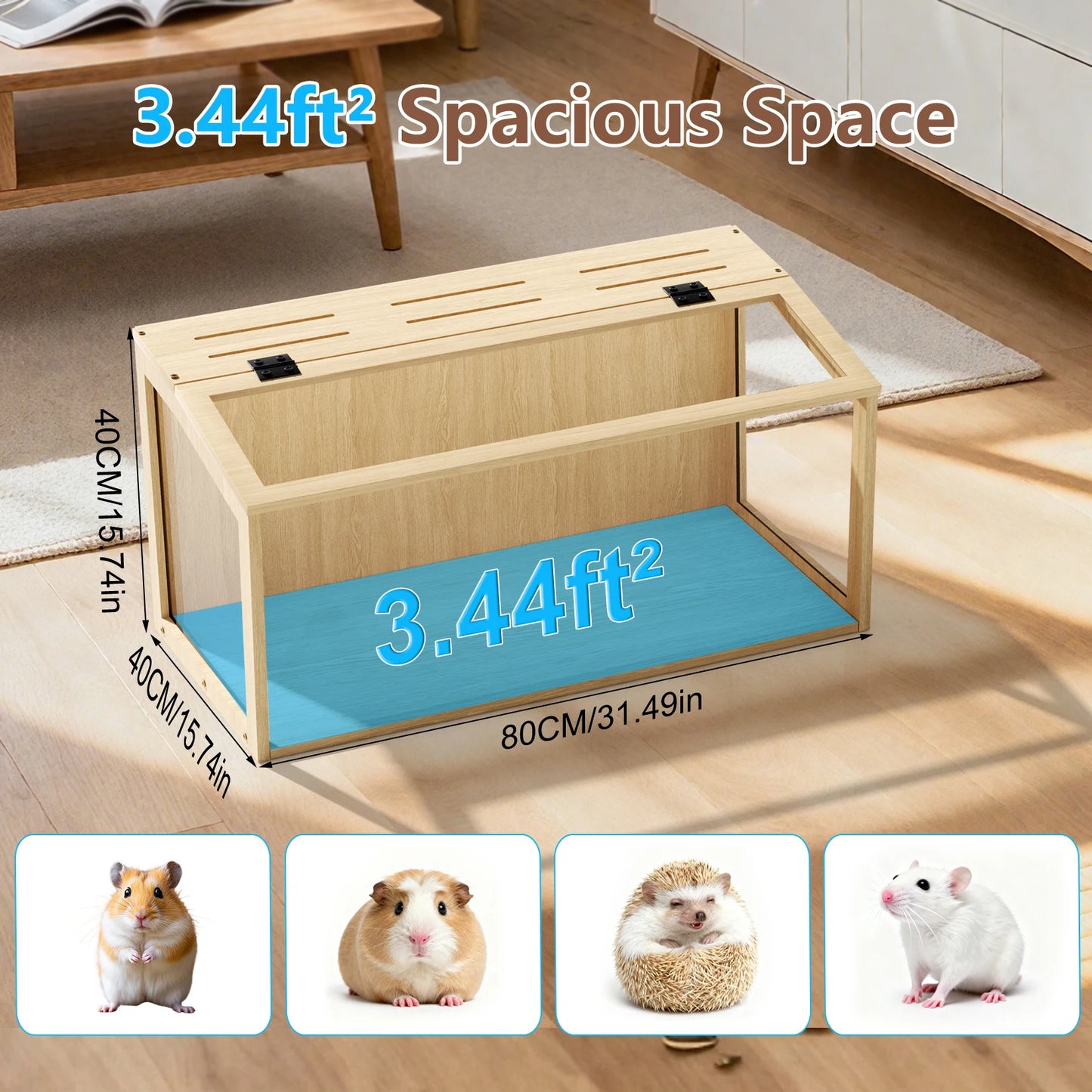 Solid Wooden Hamster Cage With Built In LED Lighting