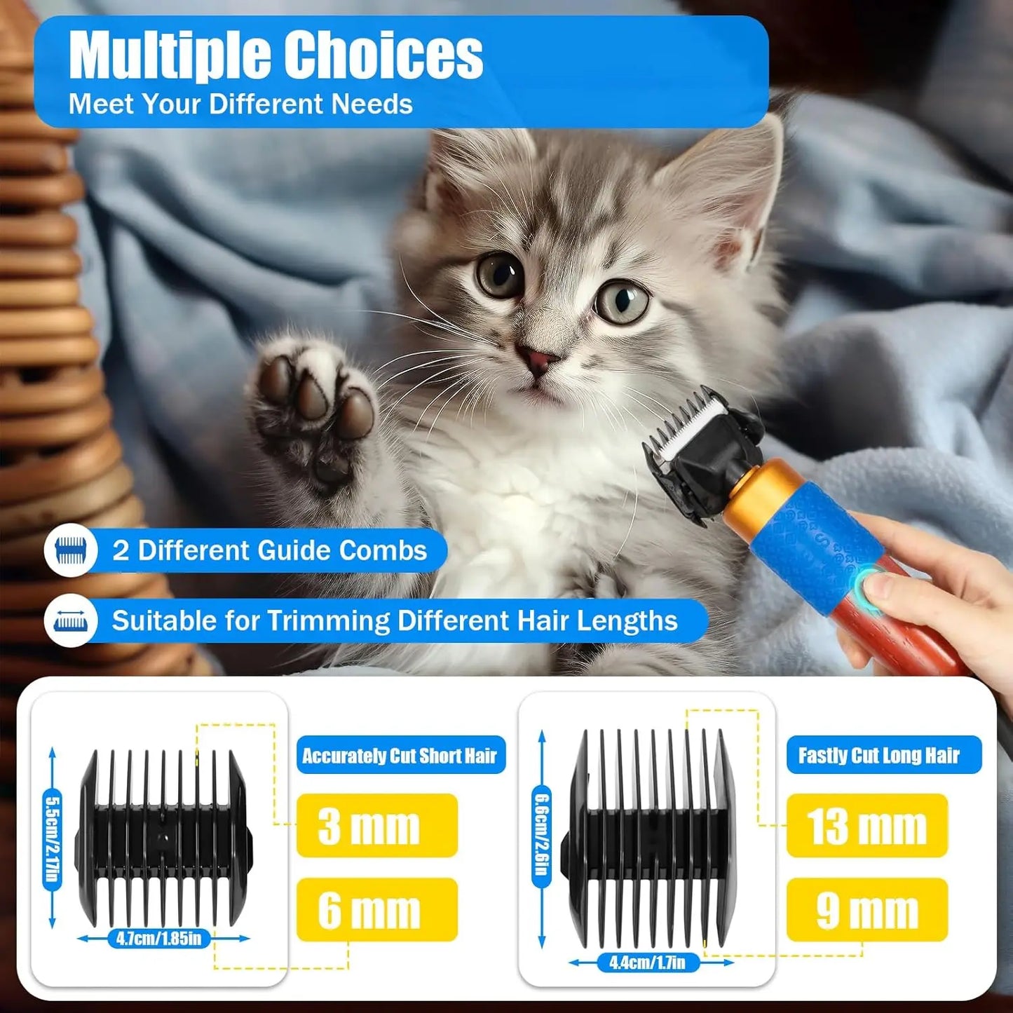 Pet Grooming Clipper For Cats And Dogs With Limit Combs