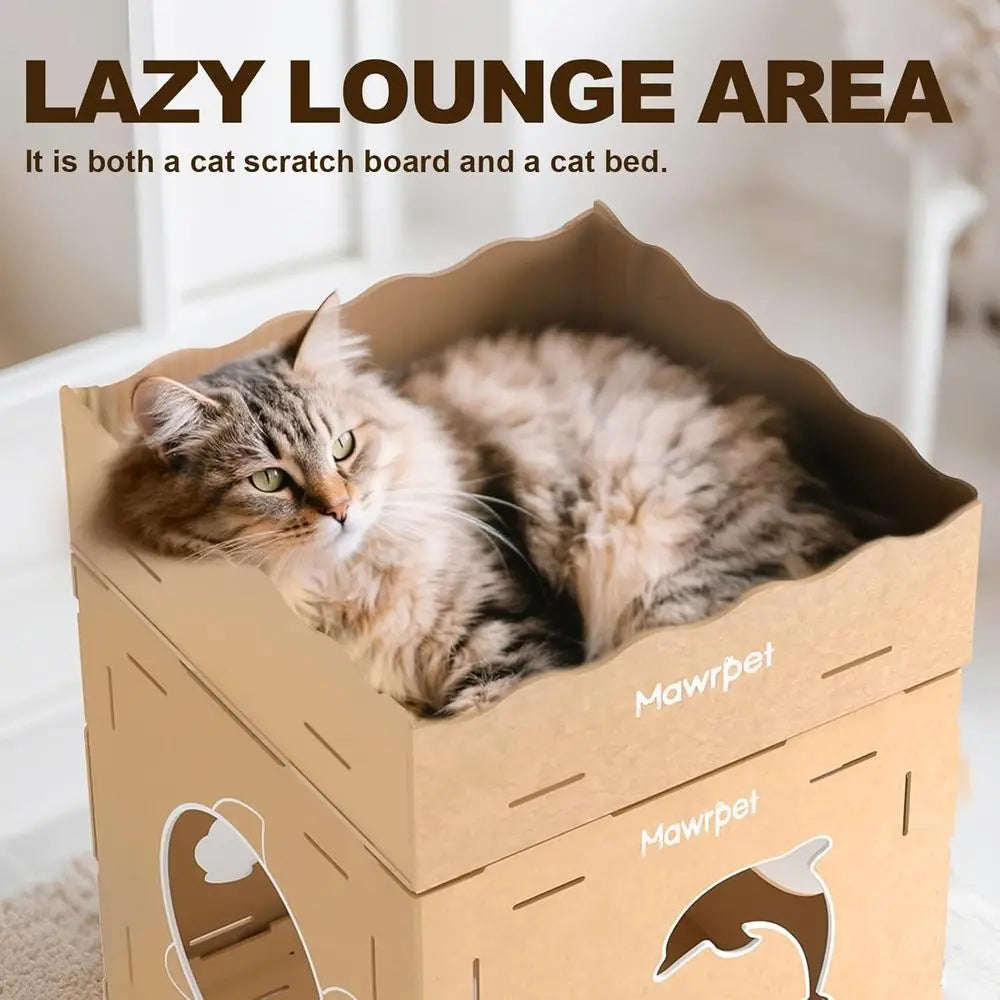DIY Cat Scratcher Cardboard House For Indoor Cats Hideout