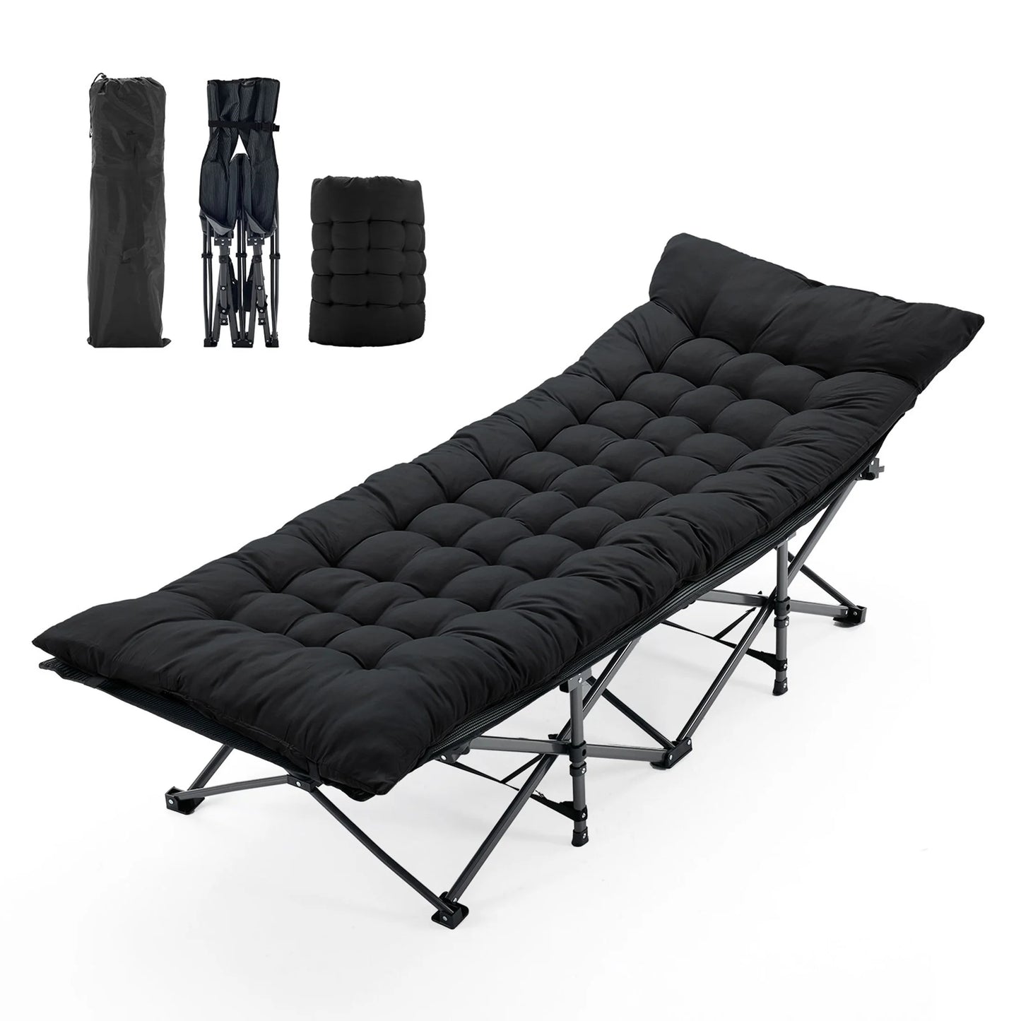 JHK Folding Camping Bed Lounge Chair With Storage Cushion