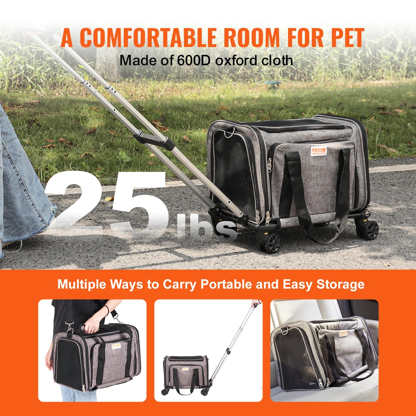 Pet Carrier Backpack With Telescopic Handle And Four Wheels