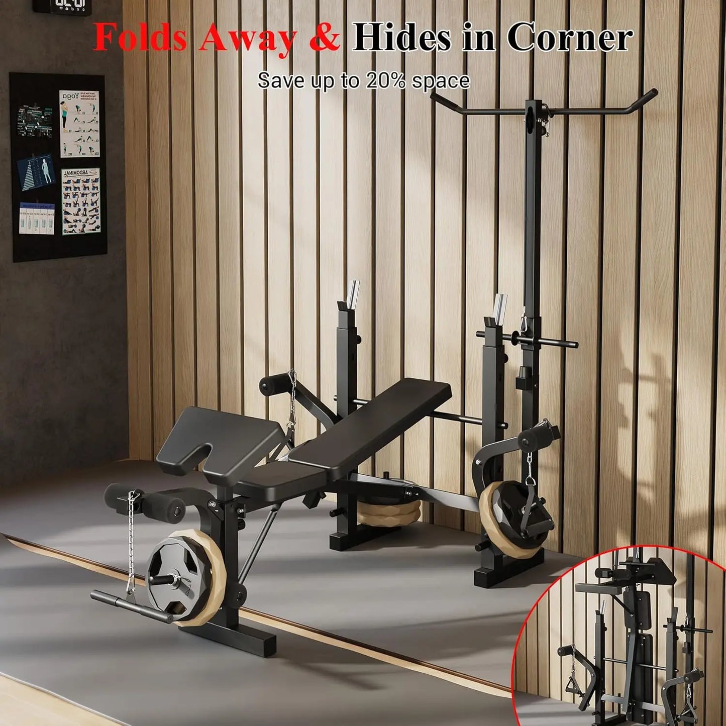 HiMISS Foldable Weight Bench With Leg Extension For Home Gym