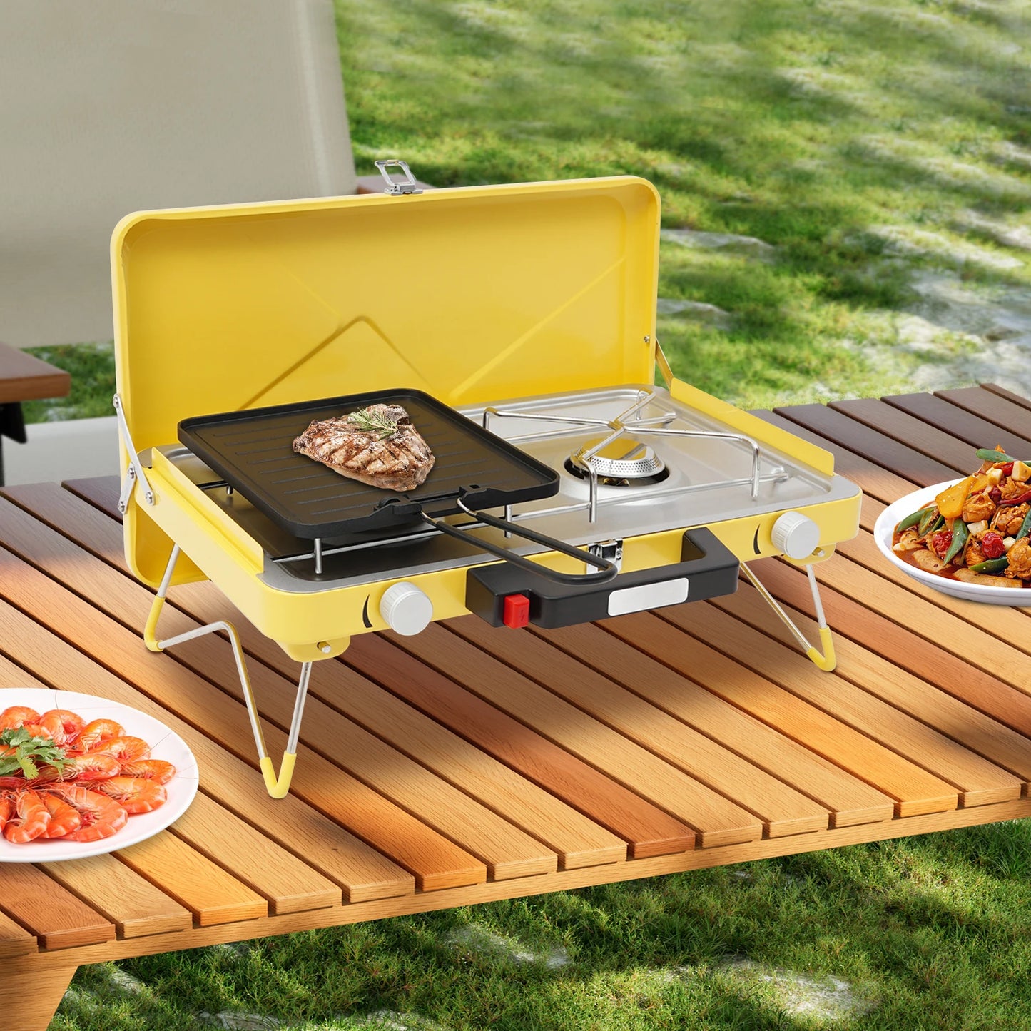Dual 3500W Camping Stove With Piezo Ignition Portable Outdoor Grill