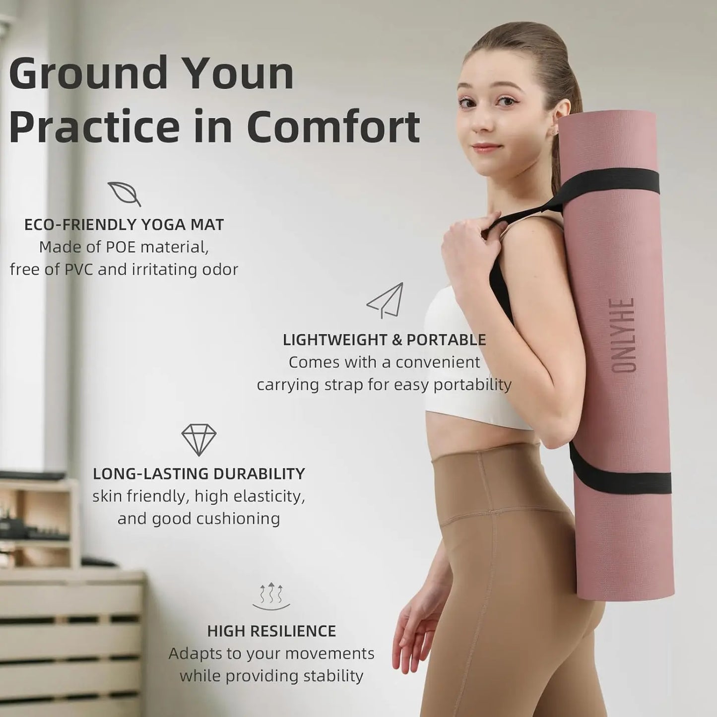 Yoga Mat TPE Anti Slip Lightweight For Fitness Travel Gym
