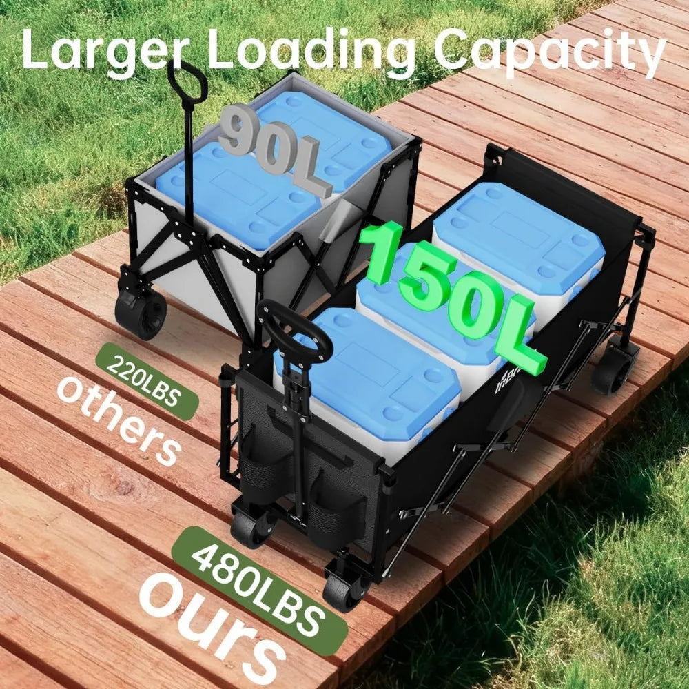 NBVCX Heavy Duty Collapsible Wagon 480LBS All-Terrain Utility Cart