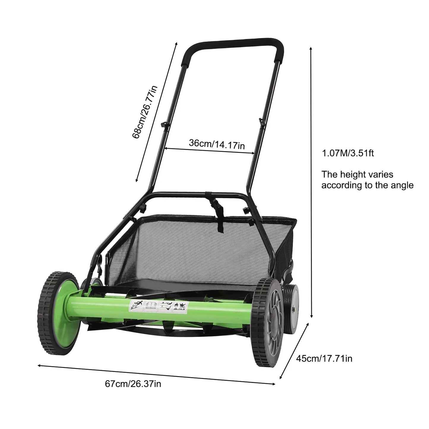 Manual Lawn Mower With 9 Adjustable Heights And Sharp Manganese Steel Blades