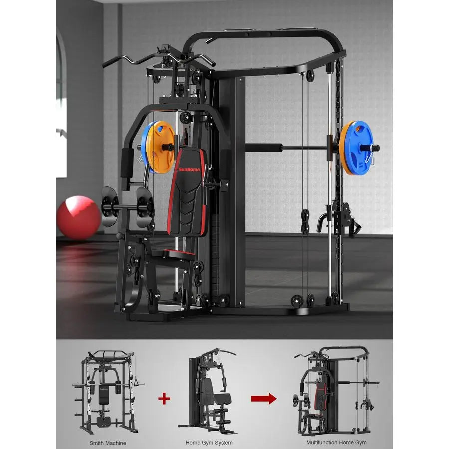 MBVM Multifunction Home Gym Station Smith Machine With 138 Lb Weight Stack