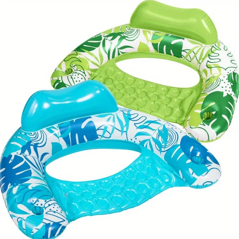 Inflatable Pool Chairs Set With Cup Holders And Headrest