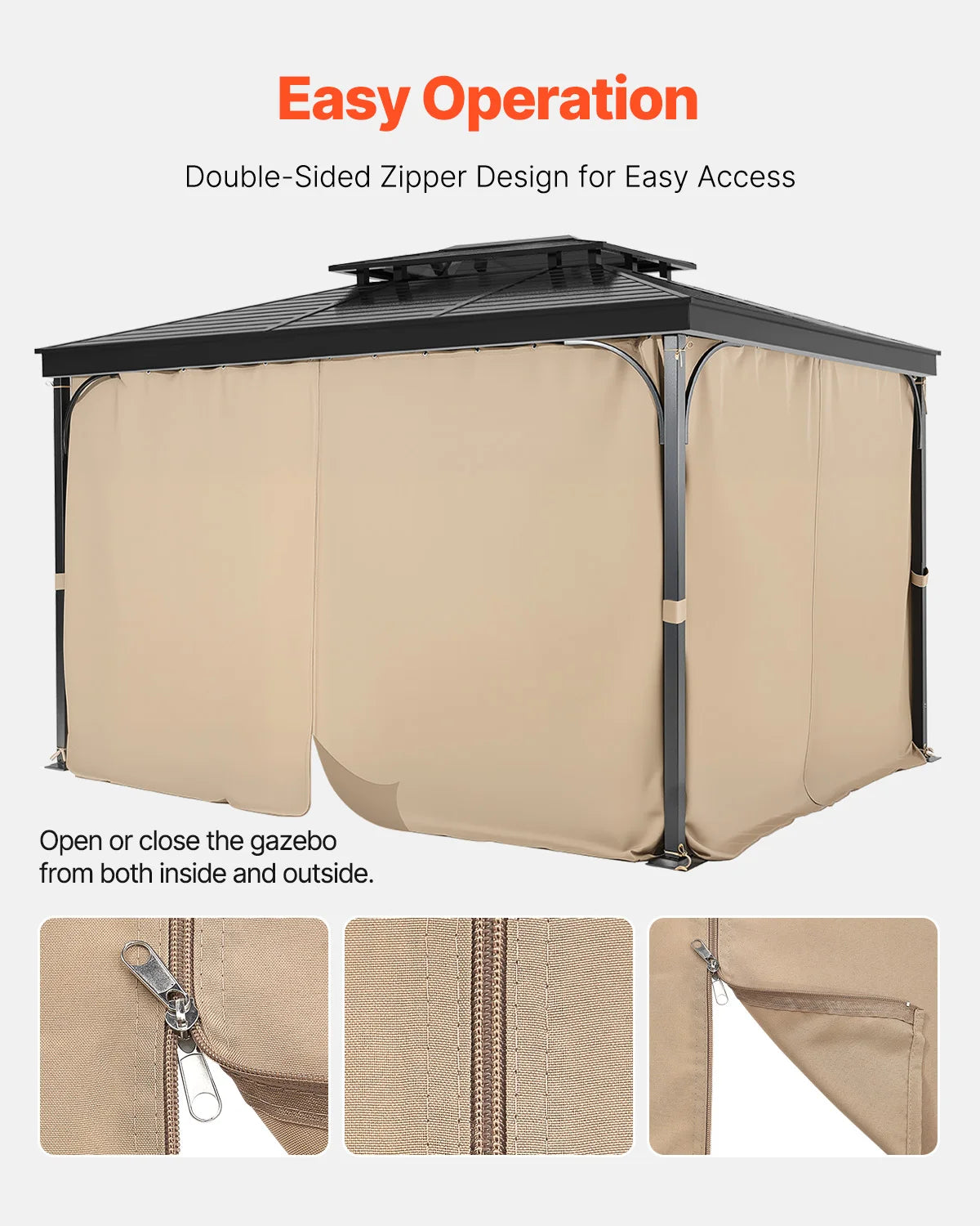 SucceBuy Gazebo Curtain Set 4 Panel Sidewall Privacy With Zippers Patio