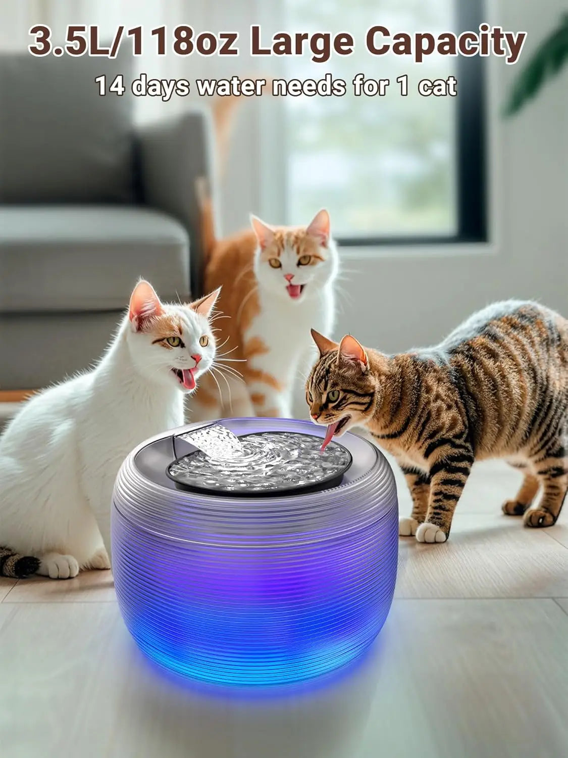 Quiet Cat Water Fountain With LED Light Easy Cleaning
