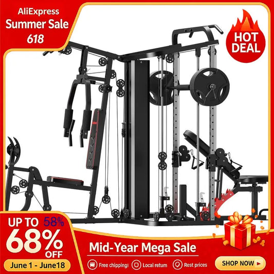 MBVM Multifunction Home Gym Station Smith Machine With 138 Lb Weight Stack