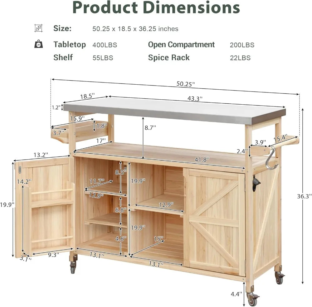 XMSJ Outdoor Kitchen Grill Cart With Stainless Steel Top