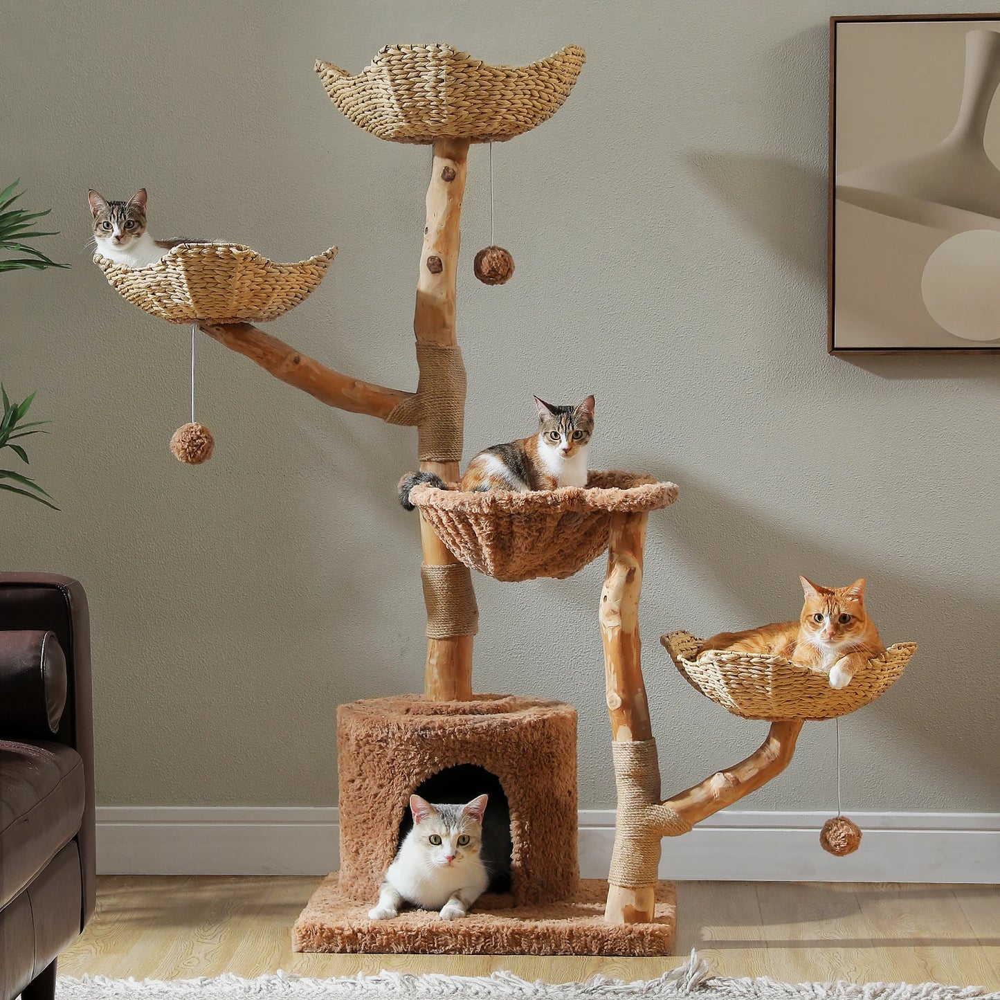 PAWZ Road Cat Tree Tower With Sisal Post Wicker Bed And Condo