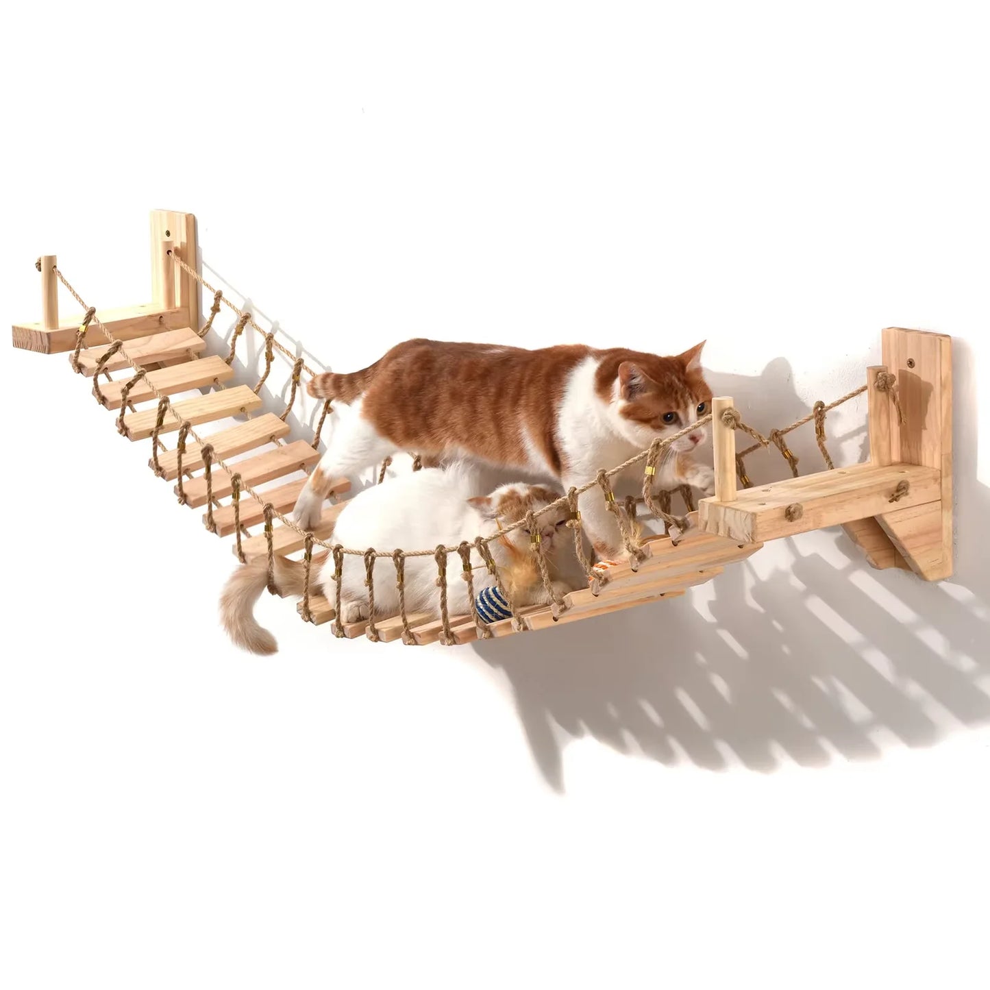 Wall Mounted Cat Bridge With Sisal Rope For Indoor Cats Pine Wood