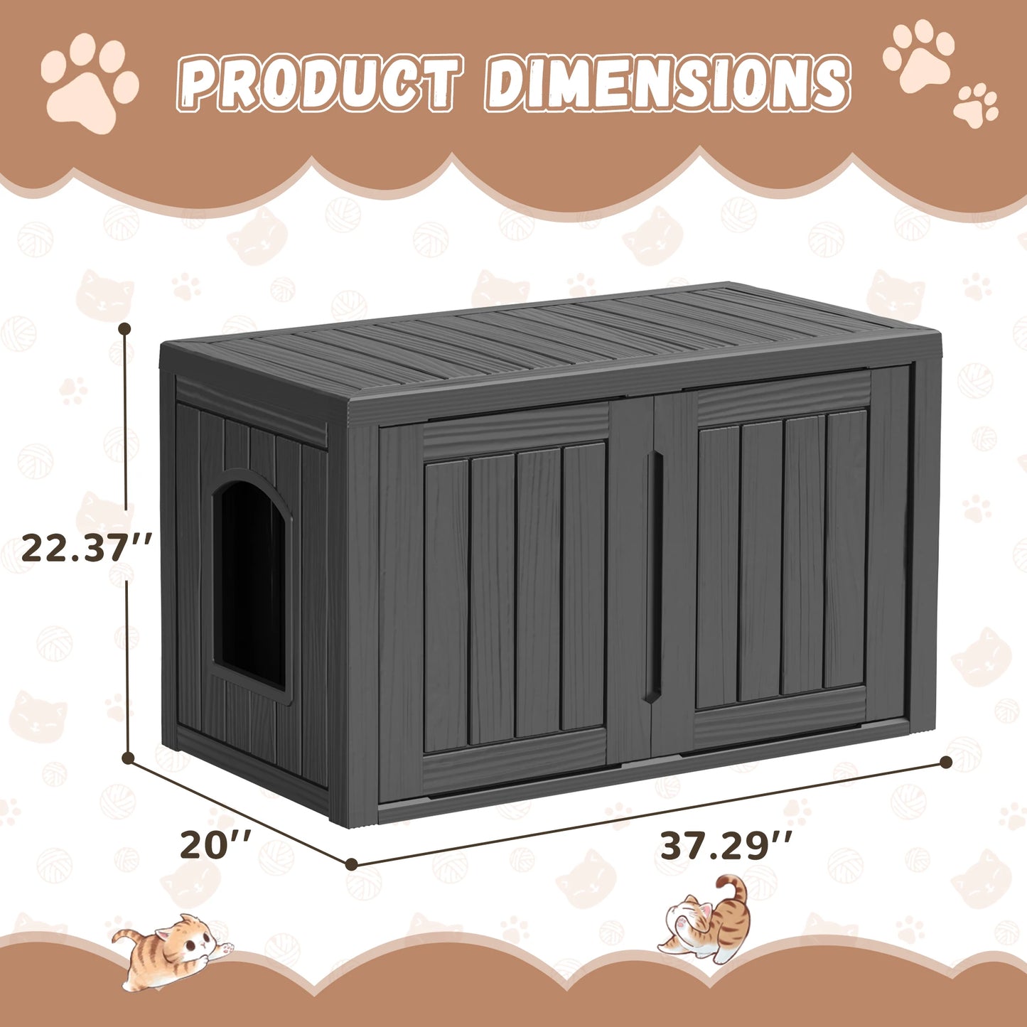Hidden Resin Cat House With Double Doors Weatherproof Pet Shelter