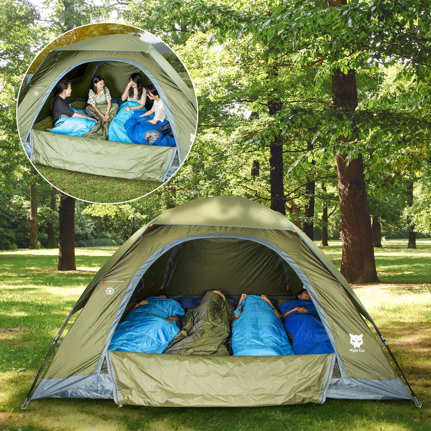 Night Cat 3 To 4 Person Backpacking Tent Waterproof Rainfly