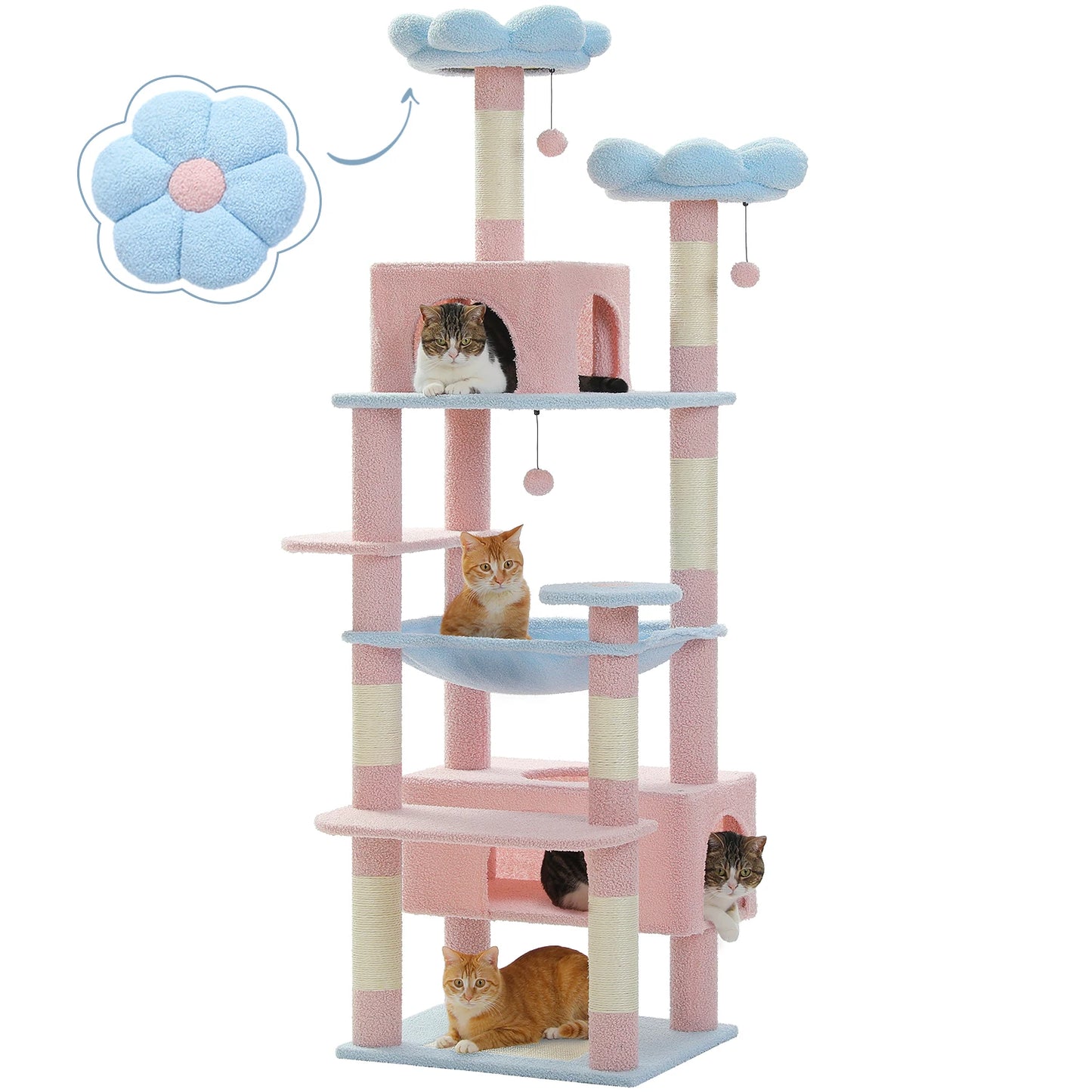 PETEPELA Cat Tree Tower For Indoor Cats With Sisal Scratching Posts And Hammock