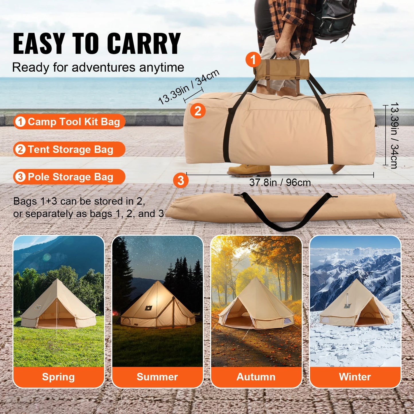 SucceBuy Canvas Bell Tent Camping Yurt for All Seasons