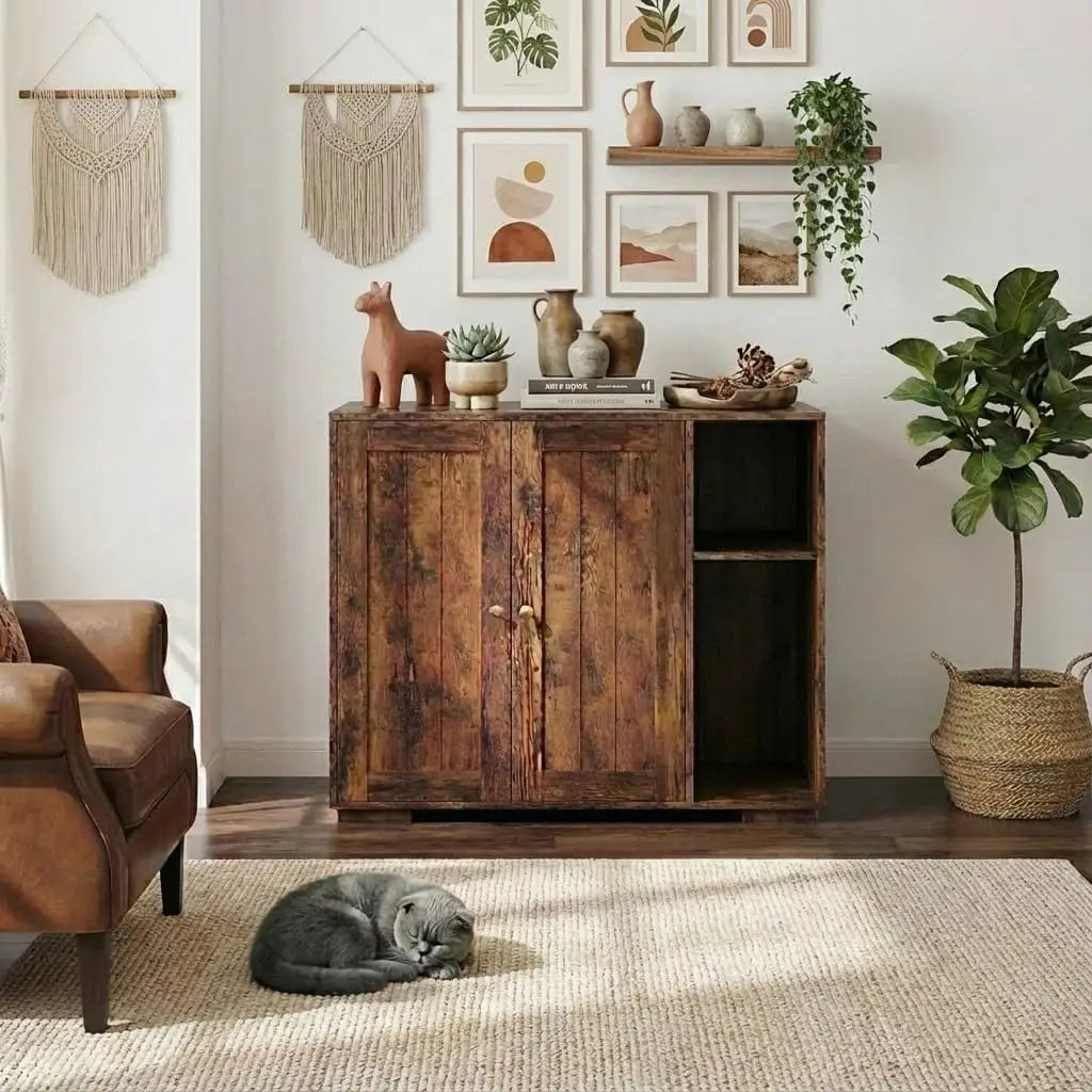 HiMISS Cat Litter Box Enclosure Cabinet With Builtin Power Outlet
