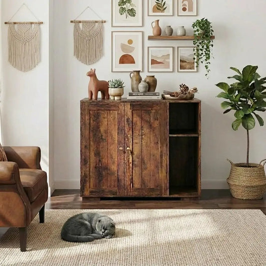 HiMISS Cat Litter Box Enclosure Cabinet With Built Power Outlet