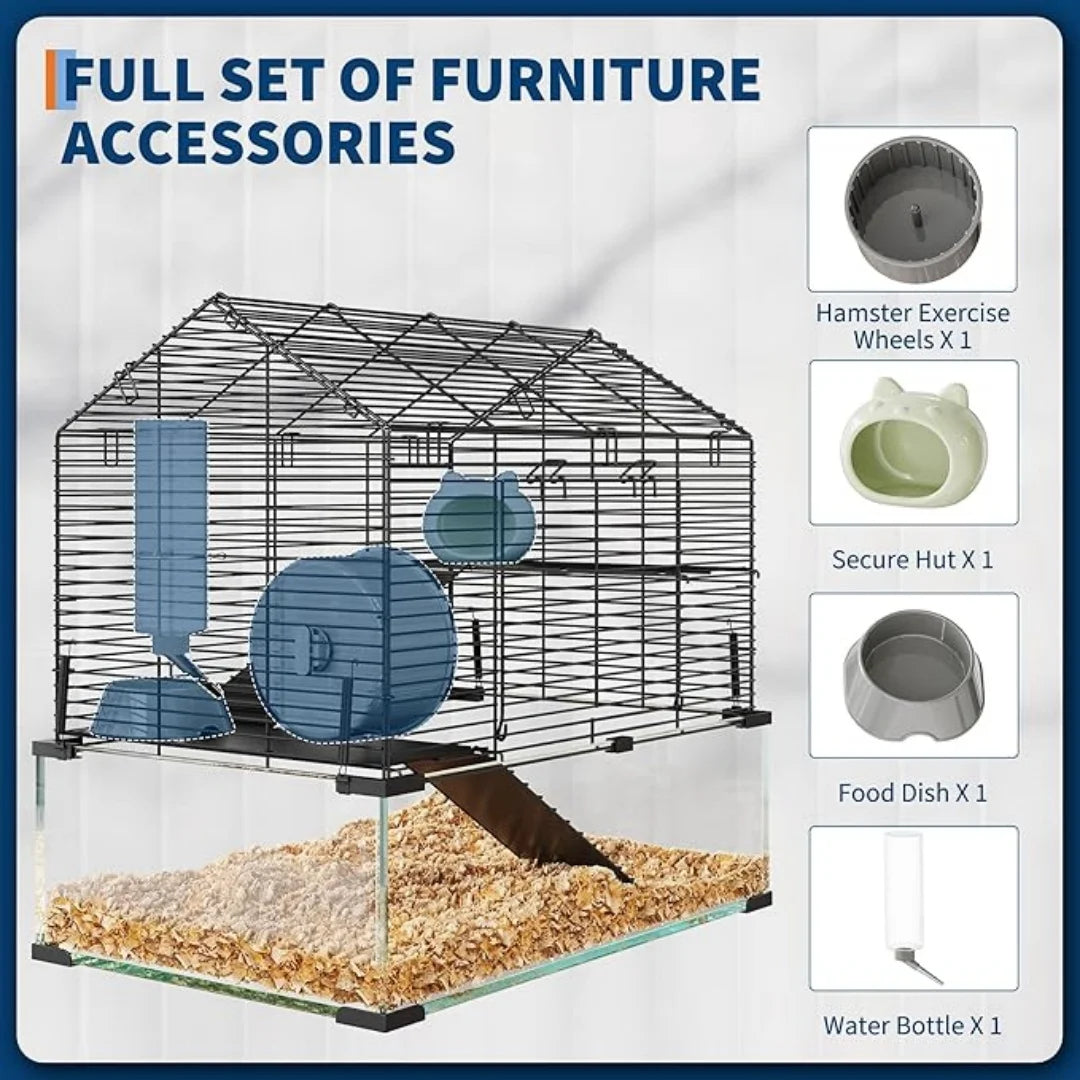 HiMISS 3 Tier Hamster Enclosure With Metal Glass Cage