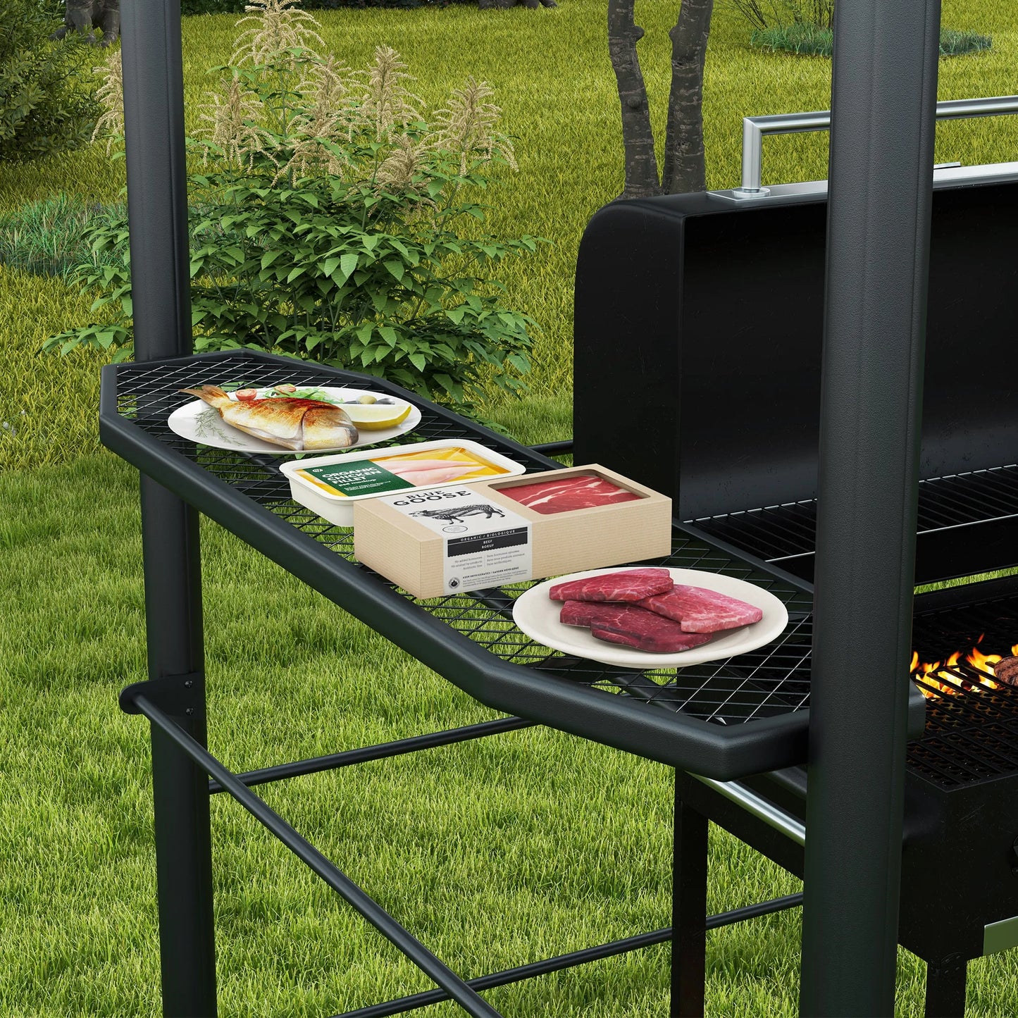 Outsunny Outdoor Grill Gazebo Canopy With Vented Polycarbonate Roof And Shelves