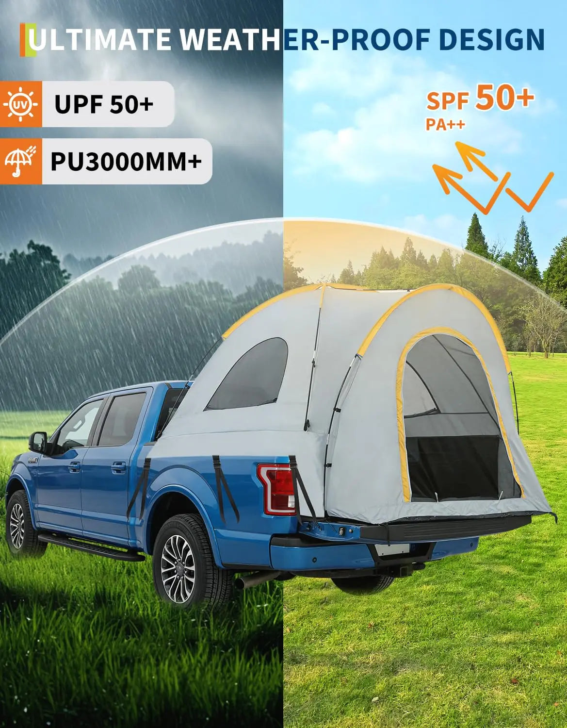 Waterproof Truck Bed Tent With Awning Compatible With Silverado F150