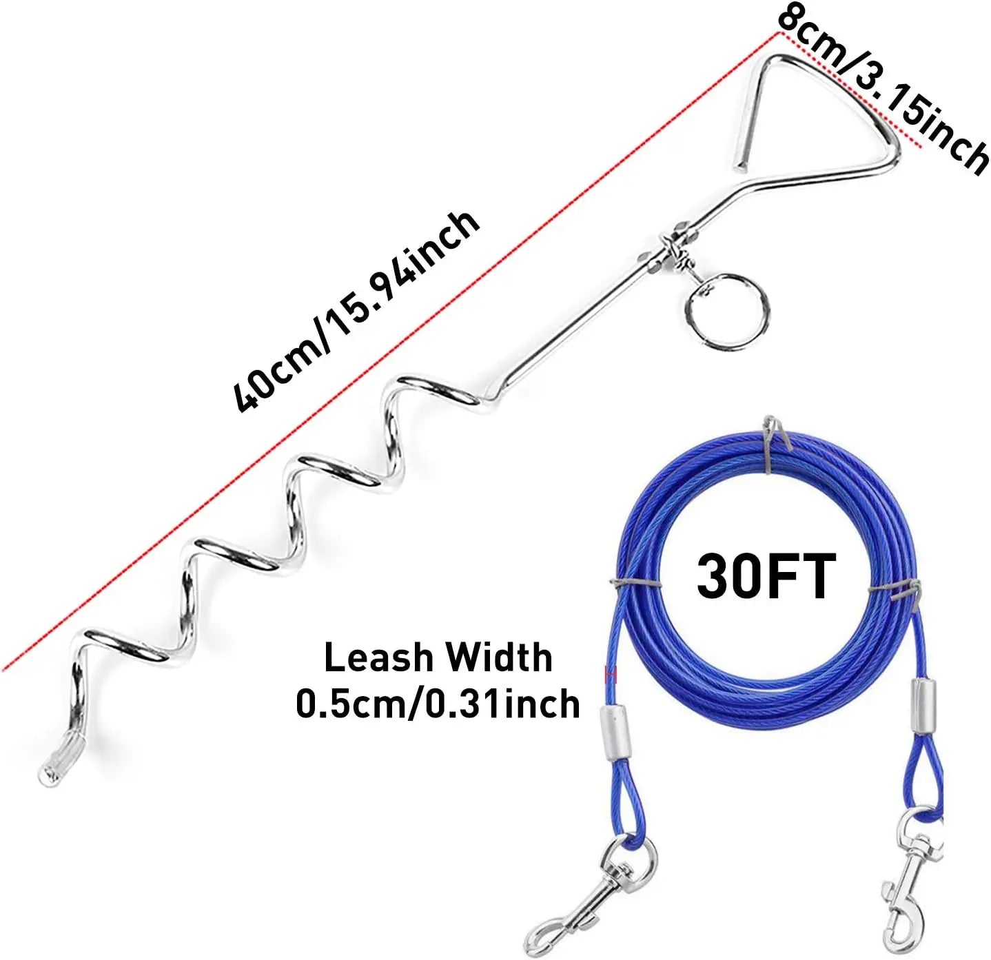 Heavy Duty Dog Tie Out Cable With Rust Proof Stake
