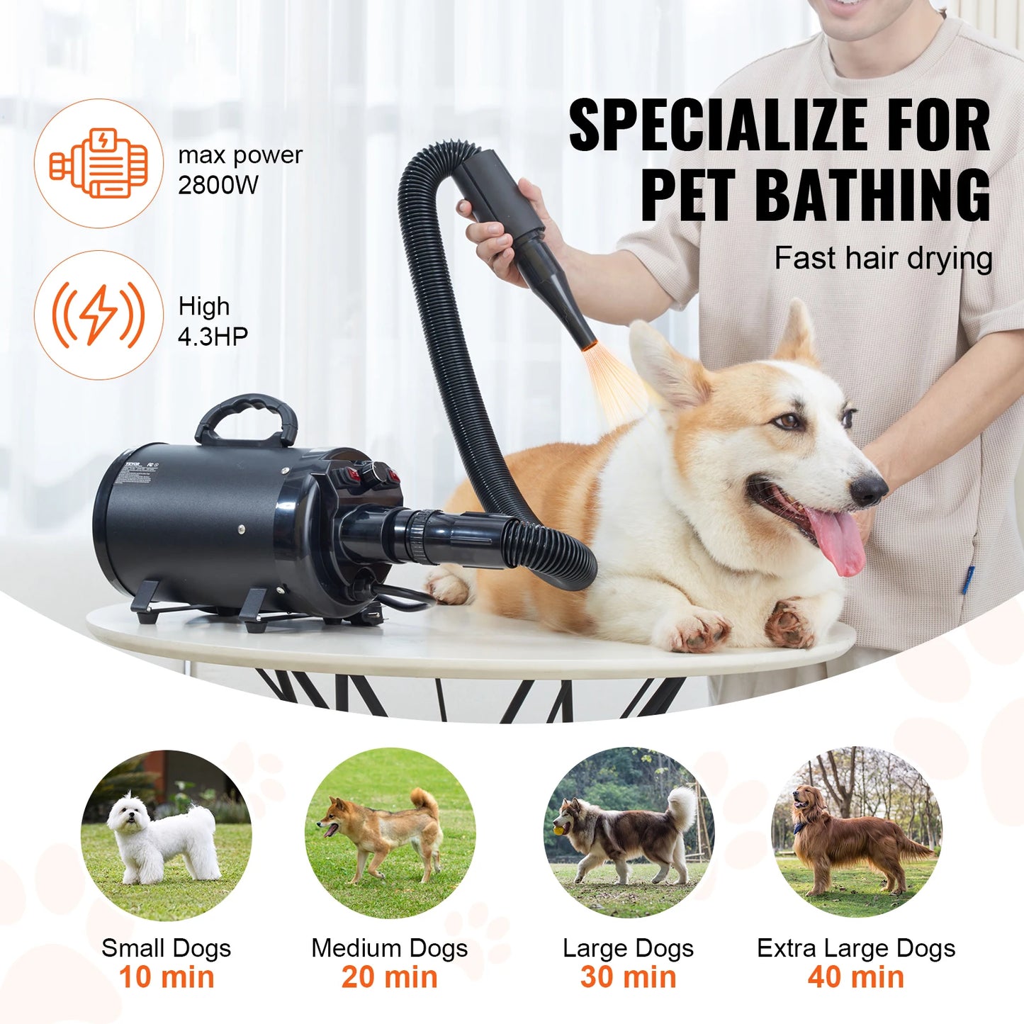 SucceBuy Dog Blow Dryer With Adjustable Speed Temperature Nozzles
