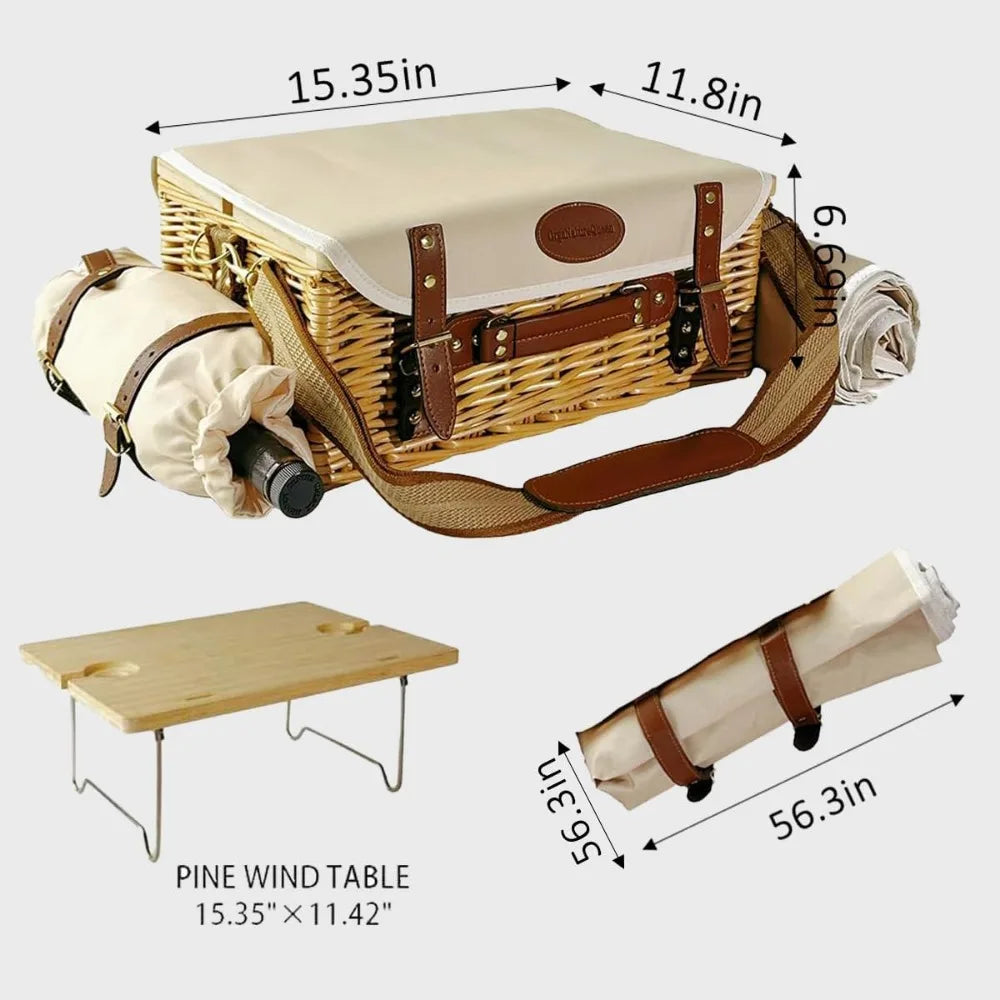 NBVCX Wicker Picnic Basket Set For Two With Tableware Blanket
