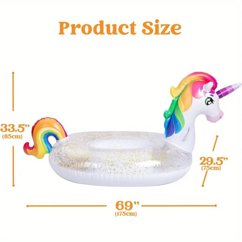 Joyfy Rainbow Unicorn Pool Float With Glitter Large Inflatable Raft
